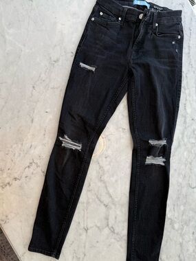 7 For All Mankind Black Skinny Ripped Jeans